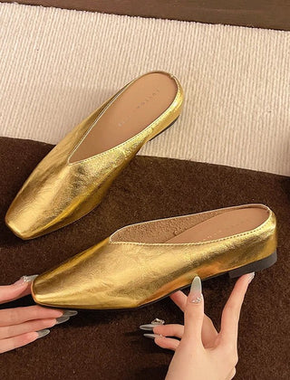 Lyra Metallic Square-Toe Mules - Rosalie and Grace