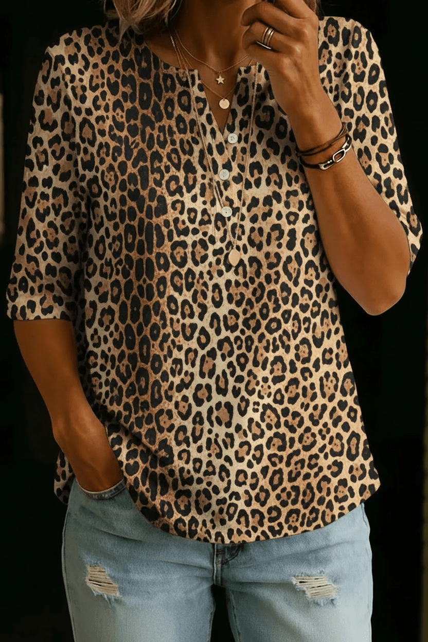 Madelyn | Leopard Henley Top - Rosalie and Grace