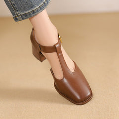 Marcele T-Strap Leather Pumps - Rosalie and Grace