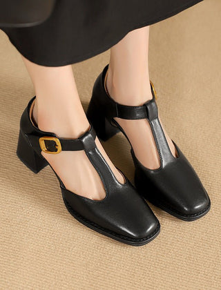 Marcele T-Strap Leather Pumps - Rosalie and Grace