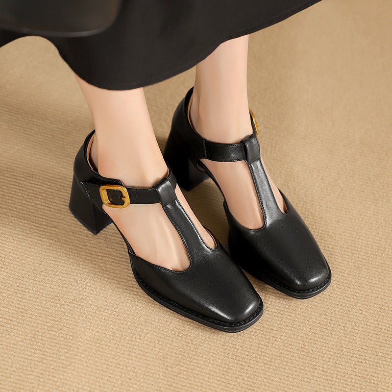 Marcele T-Strap Leather Pumps - Rosalie and Grace