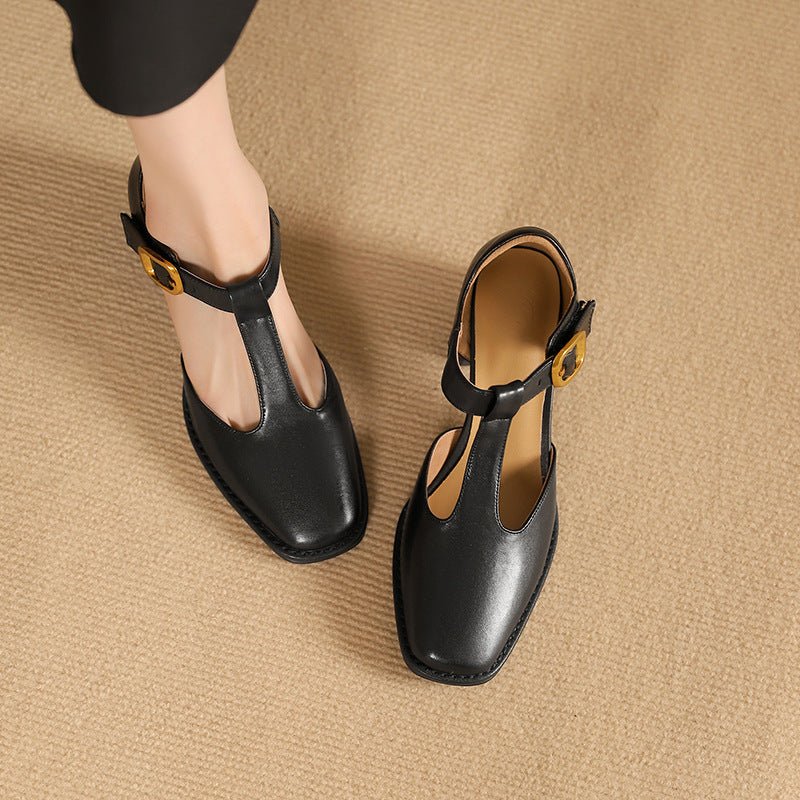 Marcele T-Strap Leather Pumps - Rosalie and Grace
