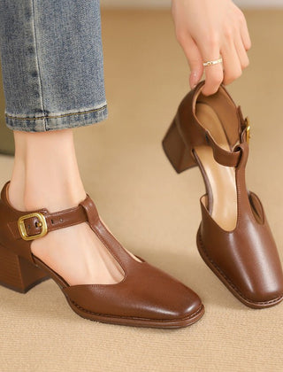 Marcele T-Strap Leather Pumps - Rosalie and Grace