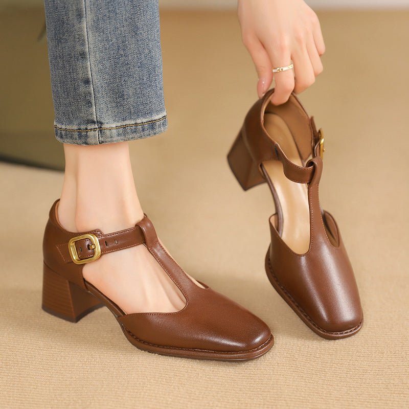 Marcele T-Strap Leather Pumps - Rosalie and Grace
