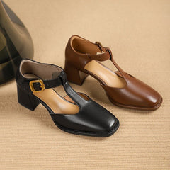 Marcele T-Strap Leather Pumps - Rosalie and Grace