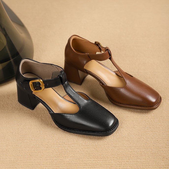 Marcele T-Strap Leather Pumps - Rosalie and Grace