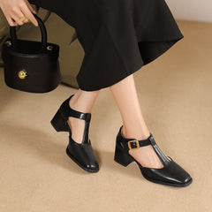 Marcele T-Strap Leather Pumps - Rosalie and Grace