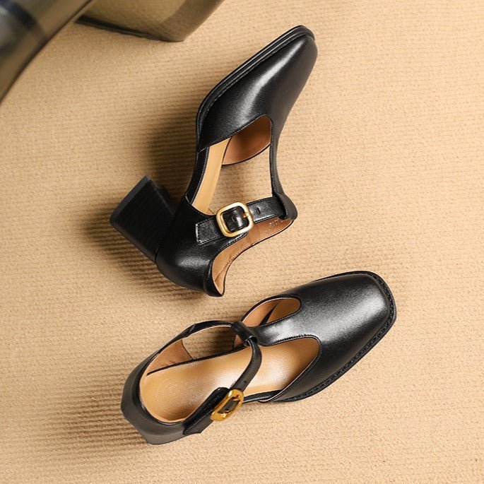 Marcele T-Strap Leather Pumps - Rosalie and Grace