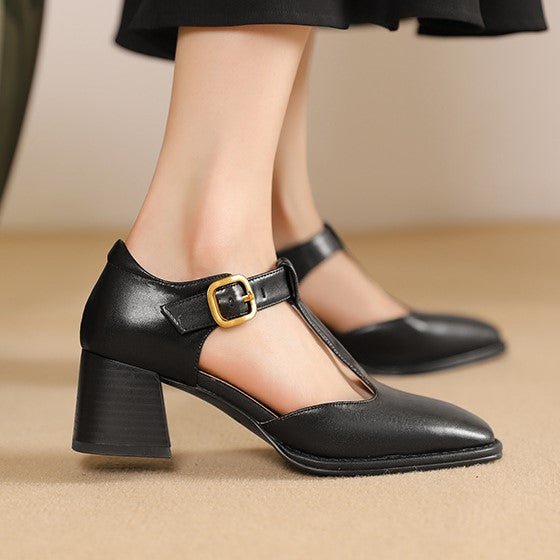 Marcele T-Strap Leather Pumps - Rosalie and Grace
