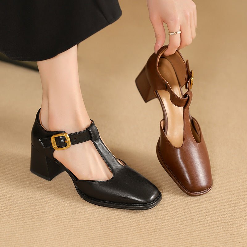 Marcele T-Strap Leather Pumps - Rosalie and Grace