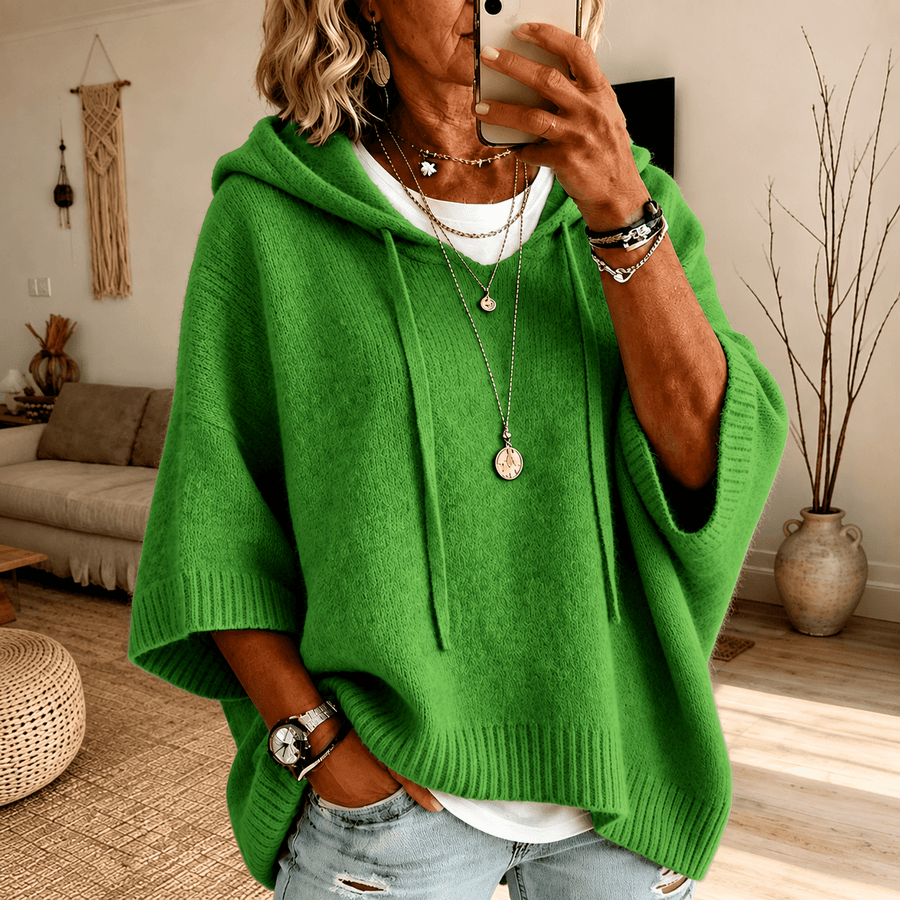 Margaux Hooded Poncho Sweater – Green - Rosalie and Grace