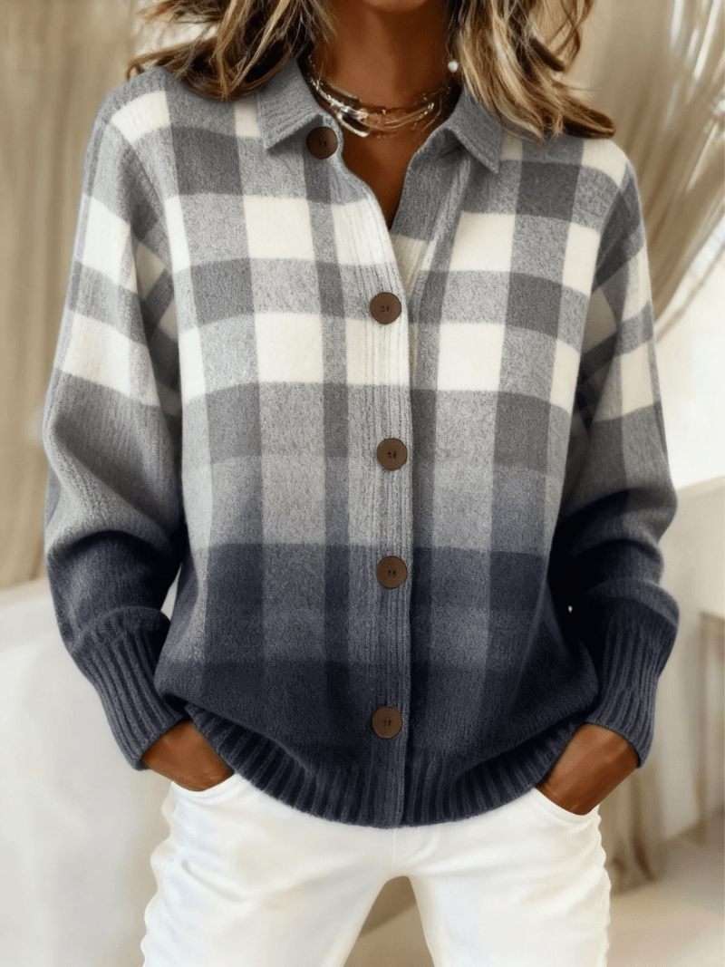 Marguerite™ | Ombre Plaid Button Cardigan - Rosalie and Grace