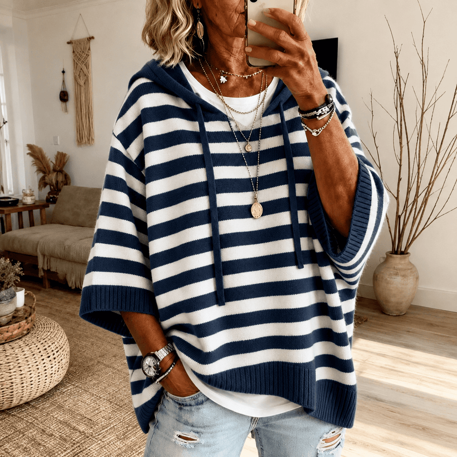 Marine Hooded Striped Poncho Sweater – Navy Blue - Rosalie and Grace