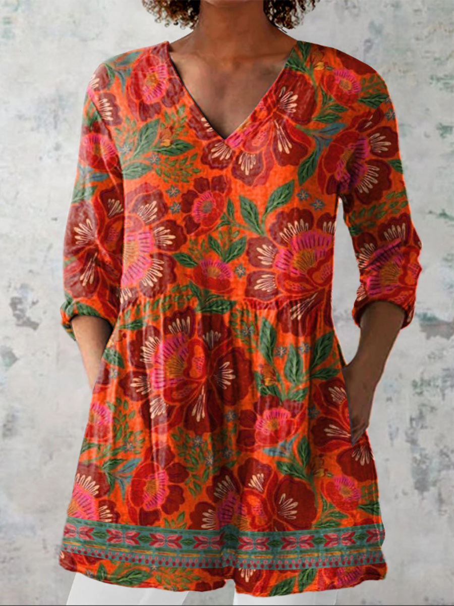 Marion | Long Blouse with V-Neck - Rosalie and Grace