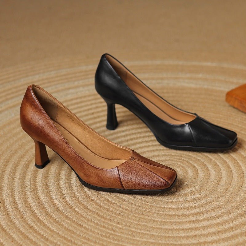 Marisol Leather Square-Toe Pumps - Rosalie and Grace