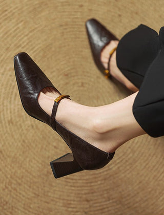 Marleon Leather Strap Pumps - Rosalie and Grace