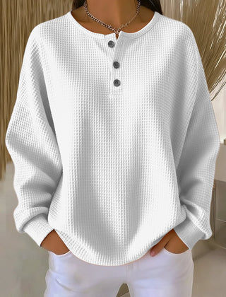 Mirabel™ | Cozy Waffle Henley Sweatshirt - Rosalie and Grace