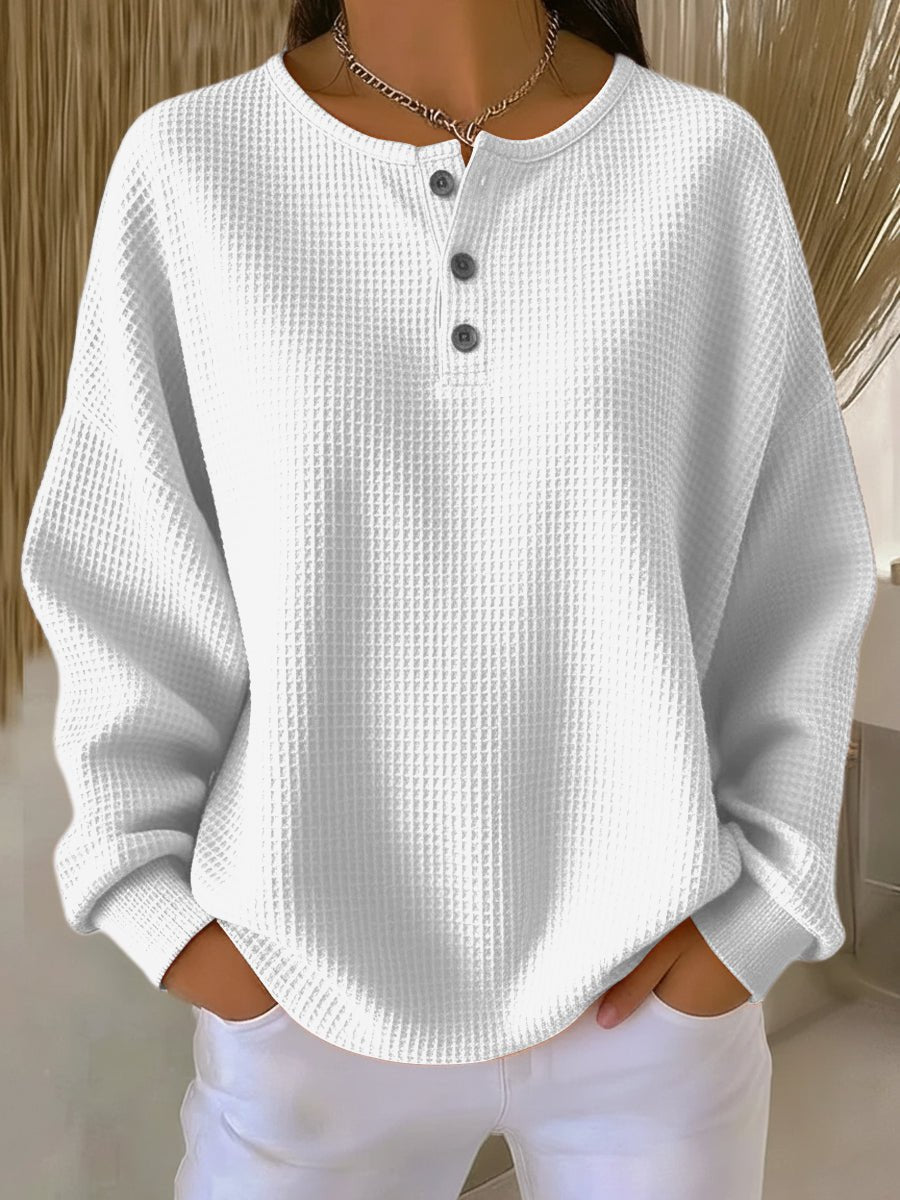 Mirabel™ | Cozy Waffle Henley Sweatshirt - Rosalie and Grace