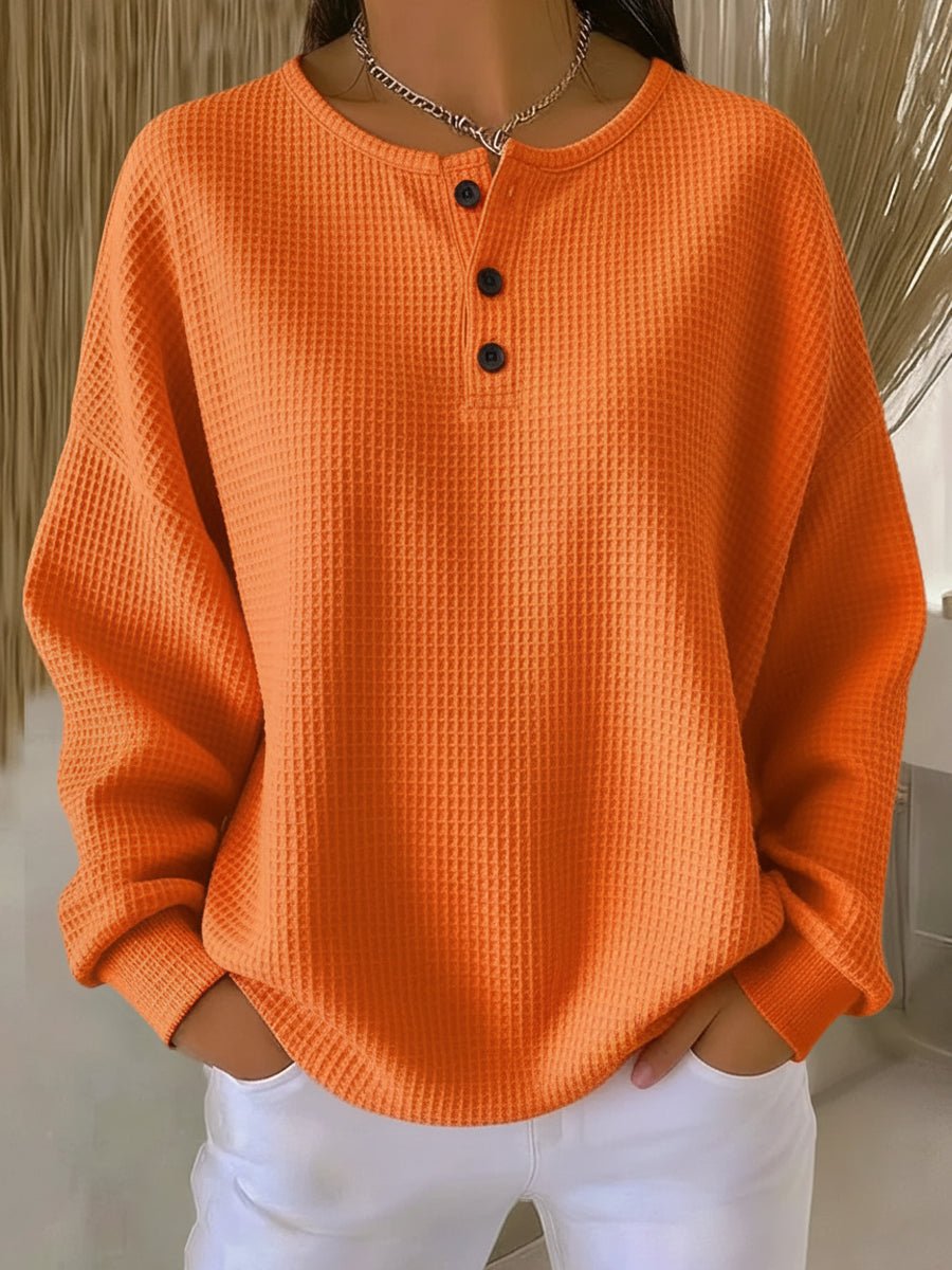 Mirabel™ | Cozy Waffle Henley Sweatshirt - Rosalie and Grace