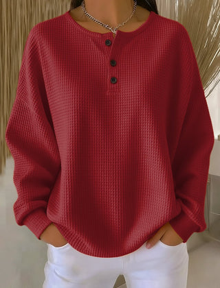 Mirabel™ | Cozy Waffle Henley Sweatshirt - Rosalie and Grace