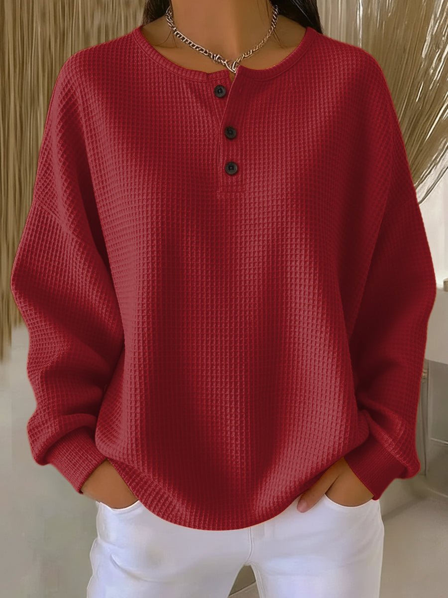 Mirabel™ | Cozy Waffle Henley Sweatshirt - Rosalie and Grace