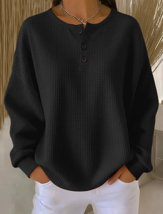 Mirabel™ | Cozy Waffle Henley Sweatshirt - Rosalie and Grace