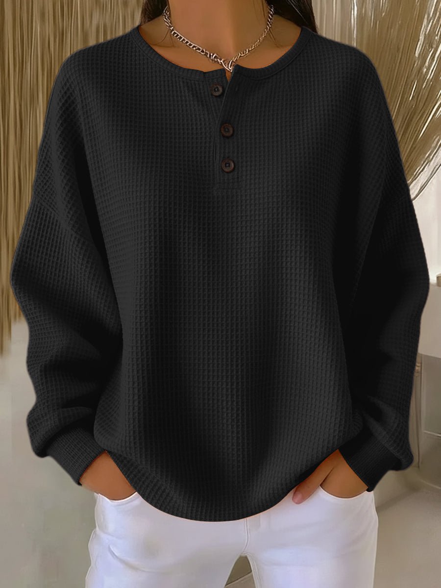 Mirabel™ | Cozy Waffle Henley Sweatshirt - Rosalie and Grace