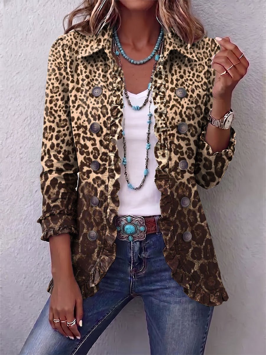 Navara™ | Leopard Print Ruffled Jacket - Rosalie and Grace
