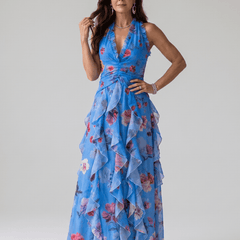 Nori™ | Halter Neck Ruched Bodice Floral Maxi Dress - Rosalie and Grace
