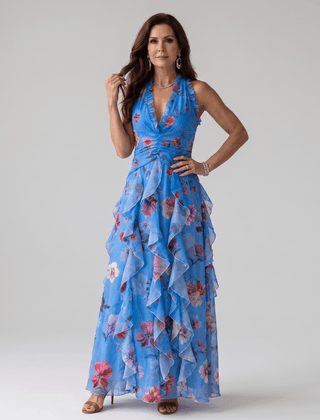 Nori™ | Halter Neck Ruched Bodice Floral Maxi Dress - Rosalie and Grace