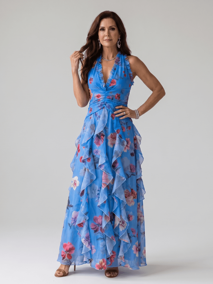 Nori™ | Halter Neck Ruched Bodice Floral Maxi Dress - Rosalie and Grace