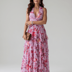 Nori™ | Halter Neck Ruched Bodice Floral Maxi Dress - Rosalie and Grace