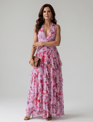 Nori™ | Halter Neck Ruched Bodice Floral Maxi Dress - Rosalie and Grace