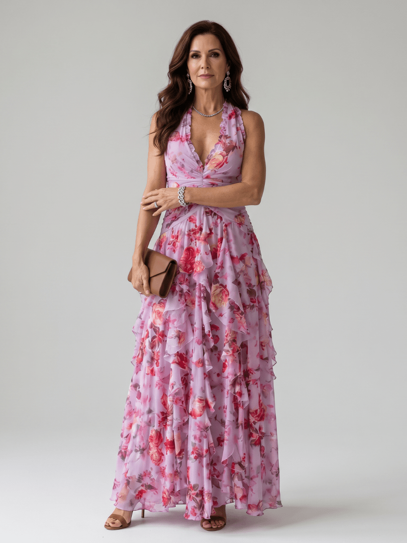 Nori™ | Halter Neck Ruched Bodice Floral Maxi Dress - Rosalie and Grace
