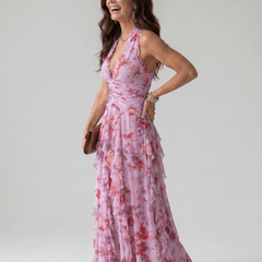 Nori™ | Halter Neck Ruched Bodice Floral Maxi Dress - Rosalie and Grace
