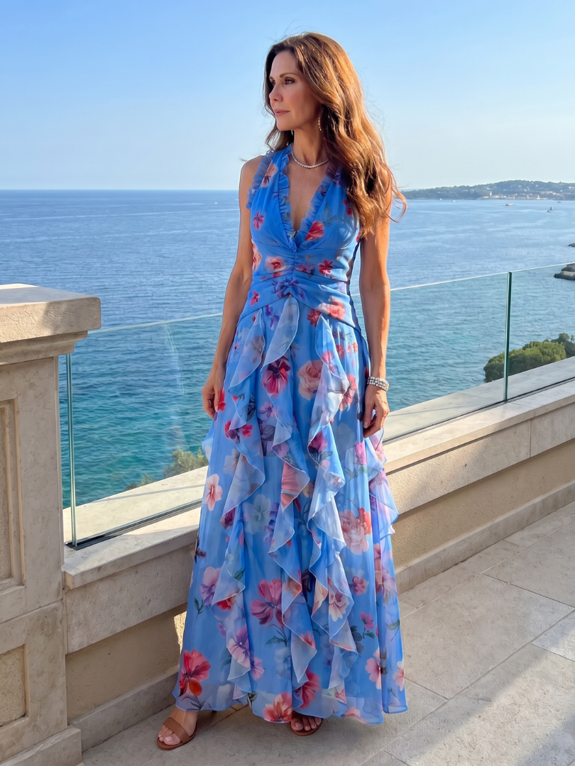 Nori™ | Halter Neck Ruched Bodice Floral Maxi Dress - Rosalie and Grace