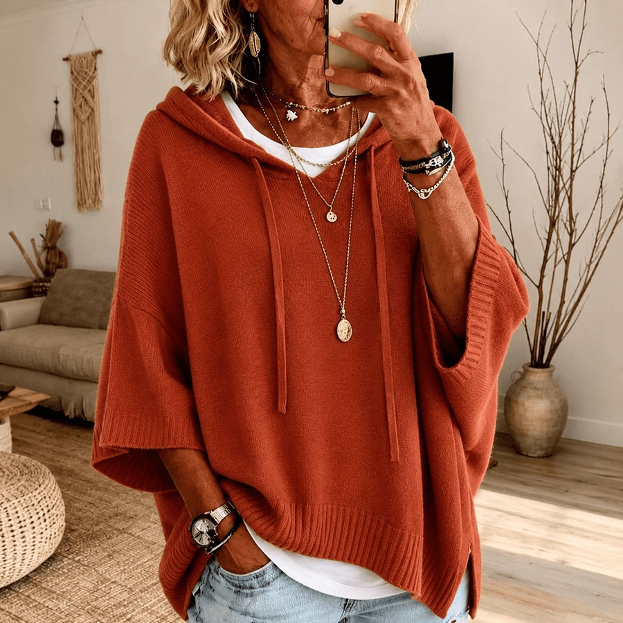 Oceane Hooded Poncho Sweater – Terracotta - Rosalie and Grace