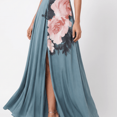 Olympas™ | Halter Bodice Floral Skirt Maxi Dress - Rosalie and Grace