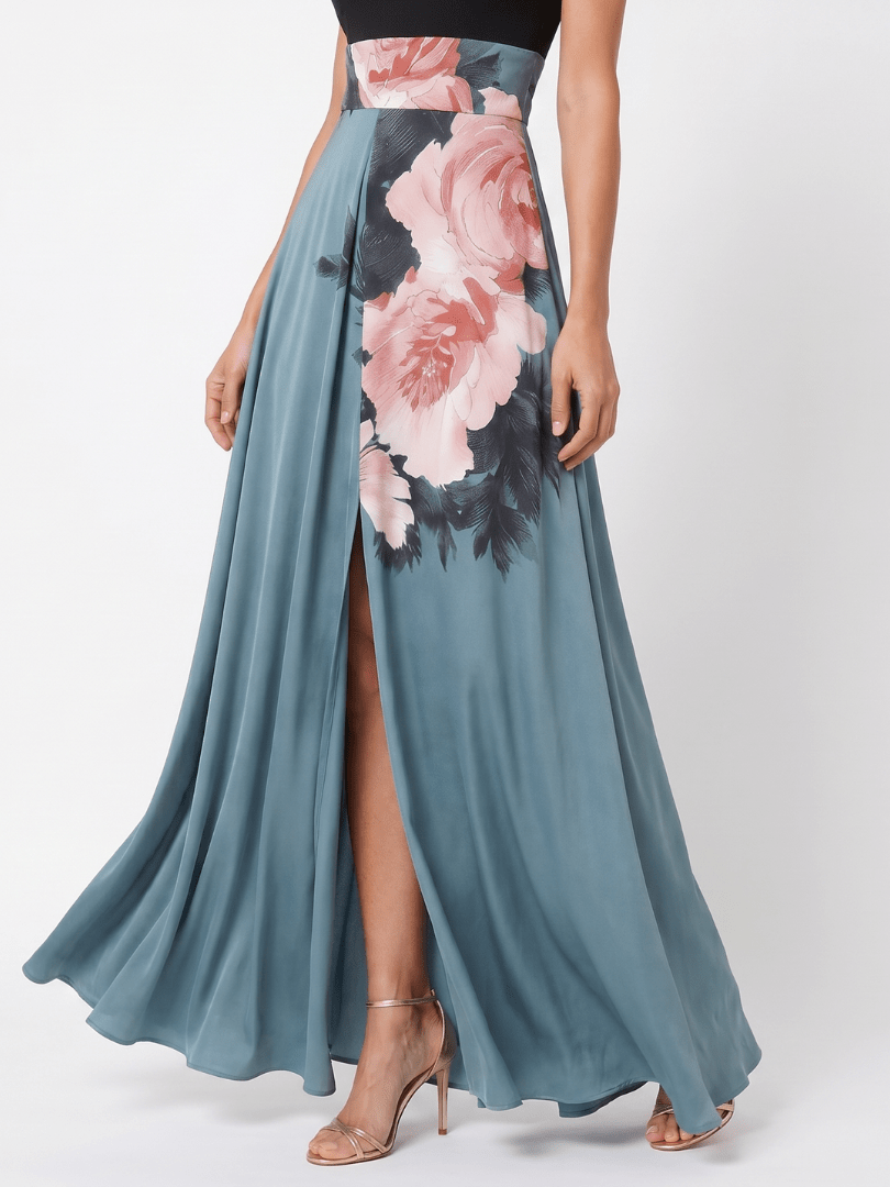Olympas™ | Halter Bodice Floral Skirt Maxi Dress - Rosalie and Grace