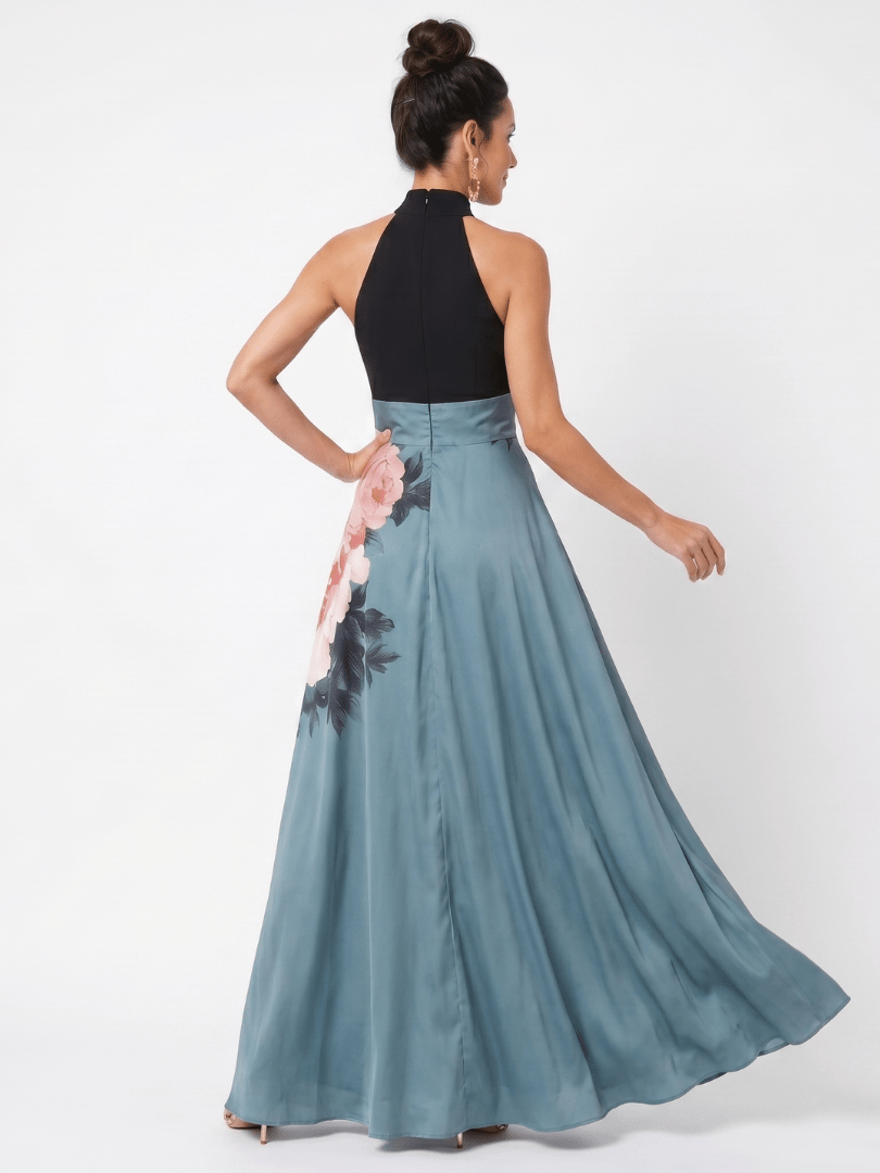 Olympas™ | Halter Bodice Floral Skirt Maxi Dress - Rosalie and Grace