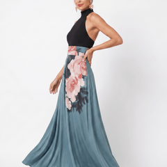 Olympas™ | Halter Bodice Floral Skirt Maxi Dress - Rosalie and Grace