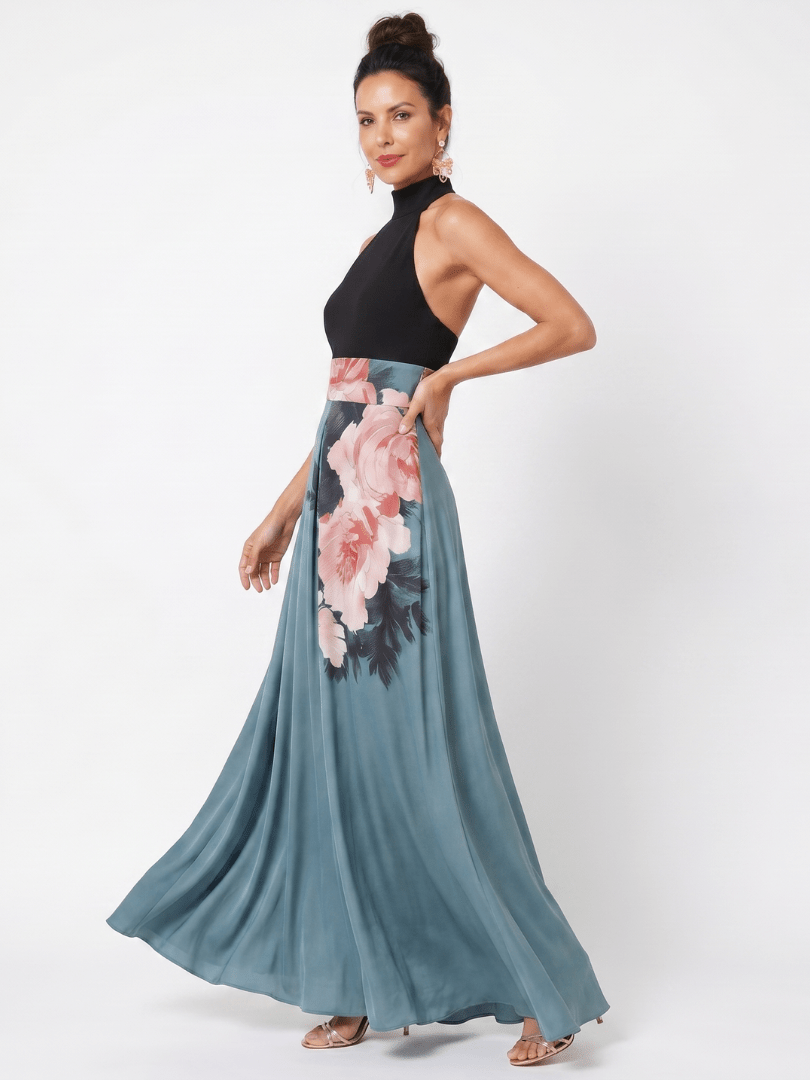 Olympas™ | Halter Bodice Floral Skirt Maxi Dress - Rosalie and Grace