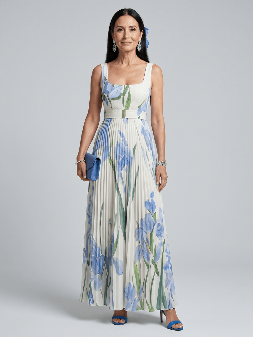 Ophelia™ | Sleeveless Square Neck Floral Print Midi Dress - Rosalie and Grace