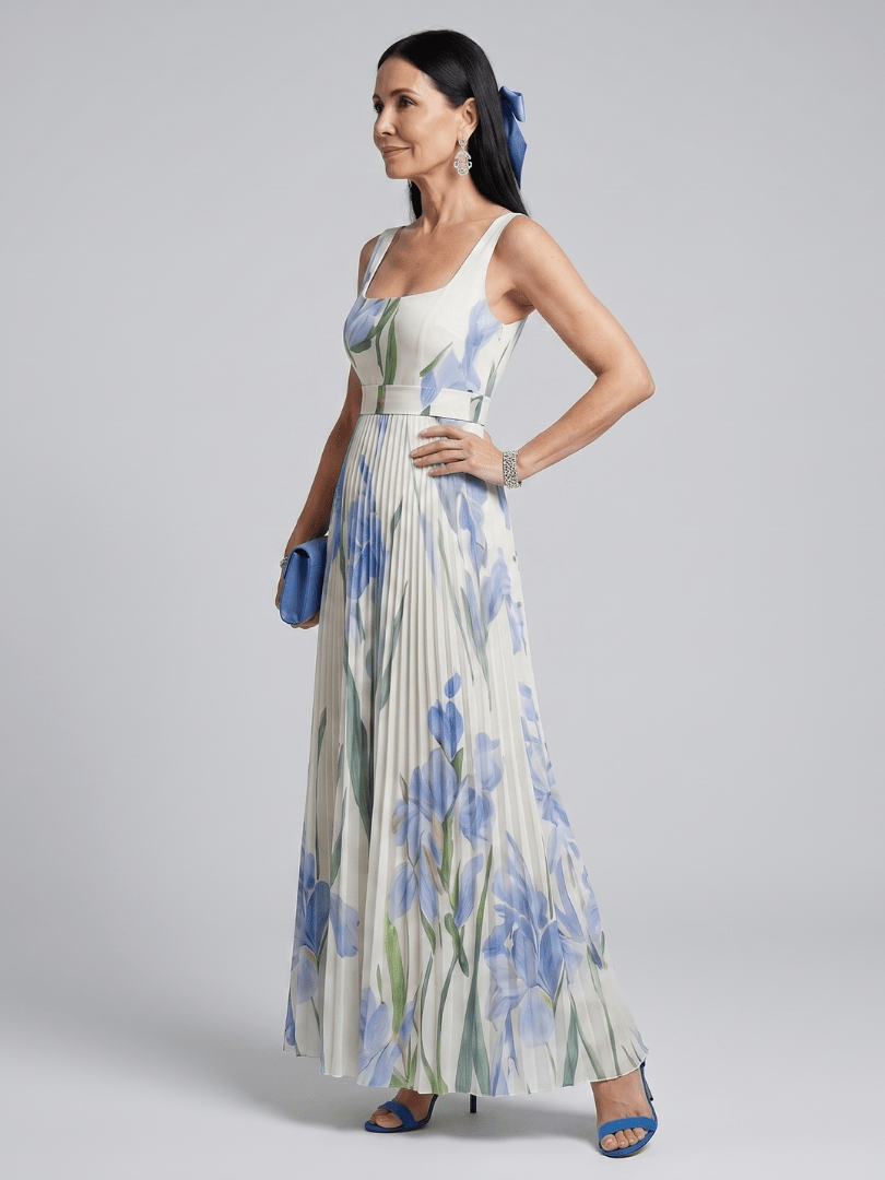 Ophelia™ | Sleeveless Square Neck Floral Print Midi Dress - Rosalie and Grace