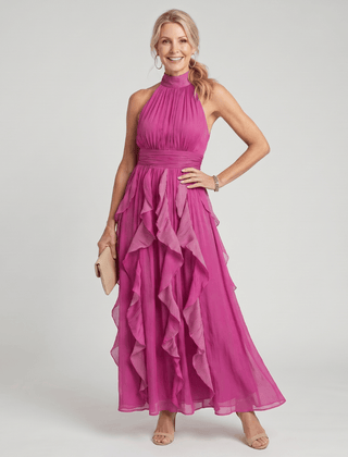 Orea™ | High Neck Gathered Ruffle Layers Maxi Dress - Rosalie and Grace
