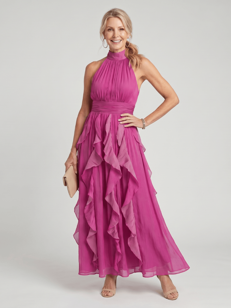 Orea™ | High Neck Gathered Ruffle Layers Maxi Dress - Rosalie and Grace