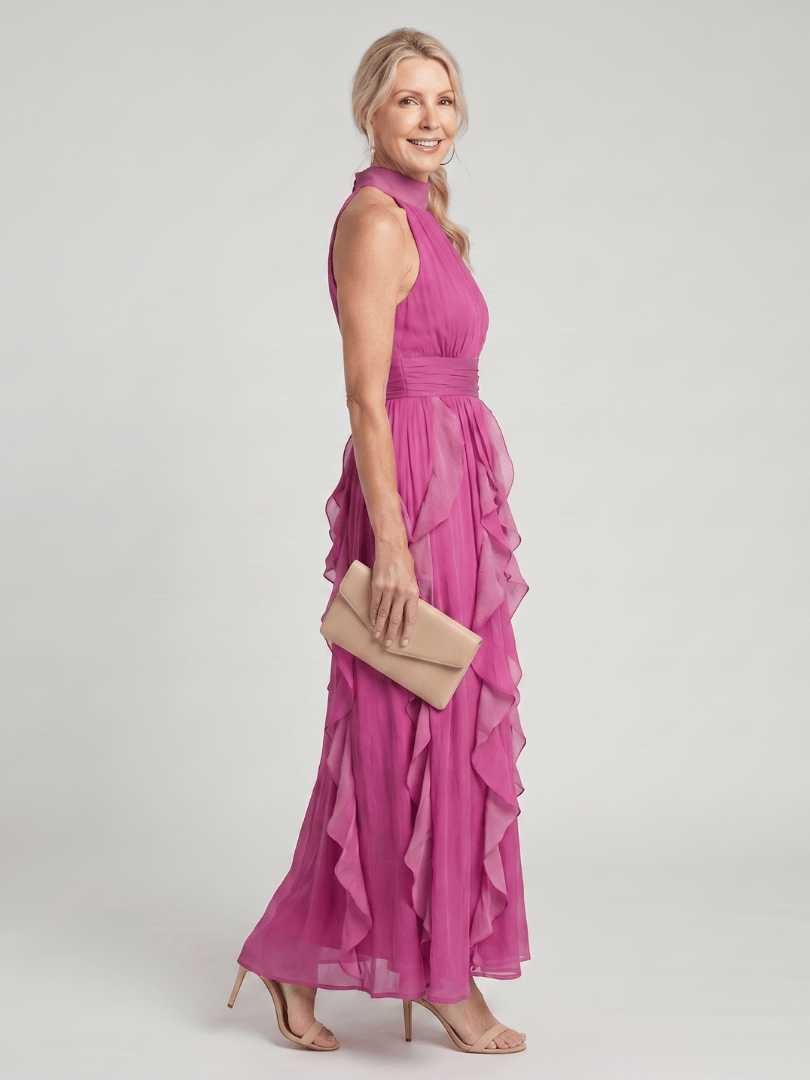 Orea™ | High Neck Gathered Ruffle Layers Maxi Dress - Rosalie and Grace