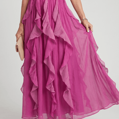 Orea™ | High Neck Gathered Ruffle Layers Maxi Dress - Rosalie and Grace