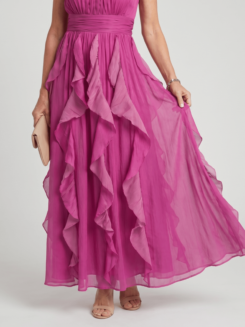 Orea™ | High Neck Gathered Ruffle Layers Maxi Dress - Rosalie and Grace