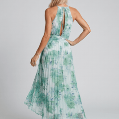 Portia™ | Pleated Halter Soft Floral Pattern Midi Dress - Rosalie and Grace